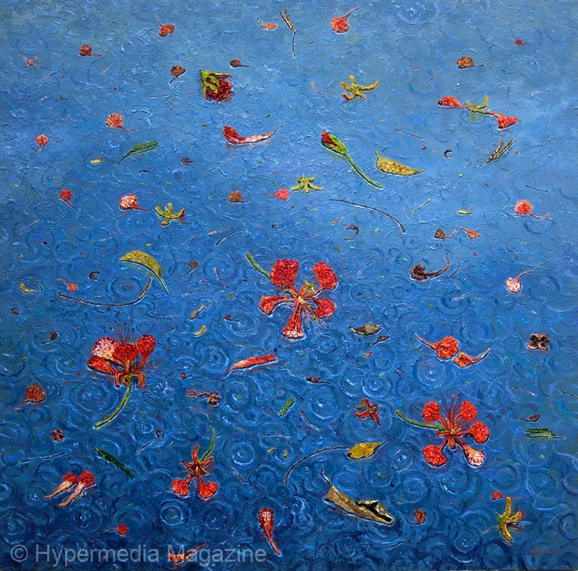 Blue Field with Flamboyant Blossom, 2016