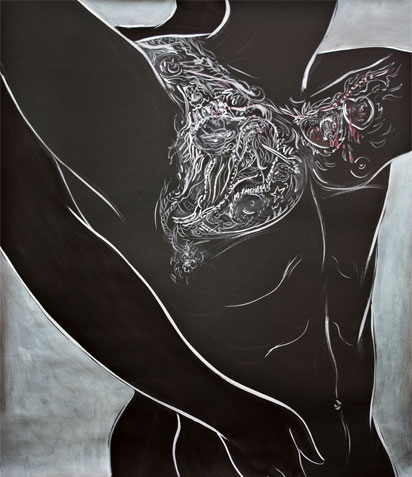 Tattoo Love I (2012), Rocío García. Mixed media on cardboard, 85 x71 cm.